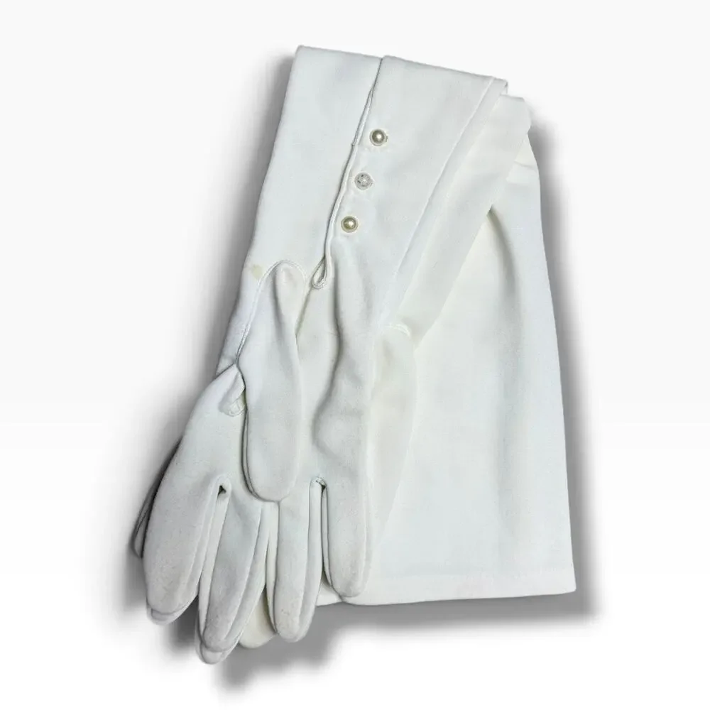 Vintage Opera Gloves White Nylon Size 8 Faux Pearl Buttons Long Made Philippines